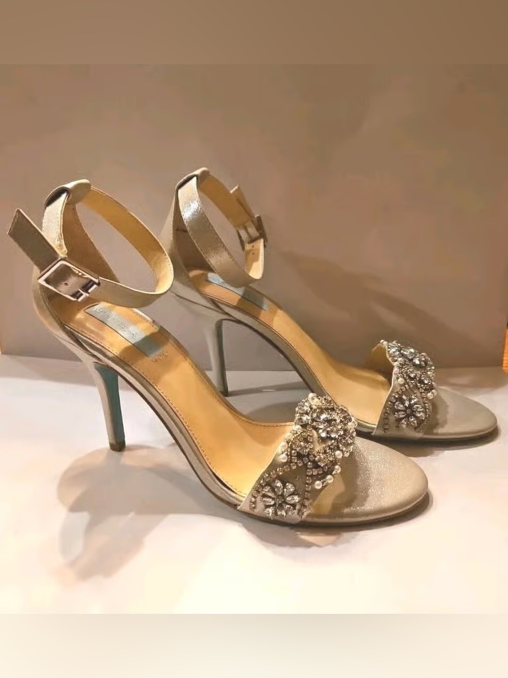 Time and Tru Silver Jeweled Ankle-Strap Heels